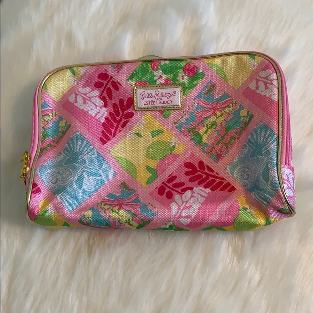 NWT Lilly Pulitzer pink floral make-up  bag/mirror